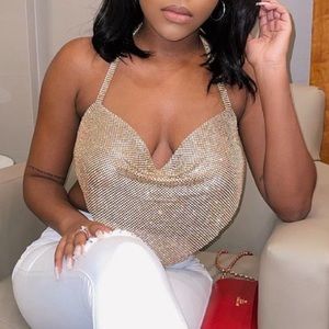 Gold rhinestone halter top